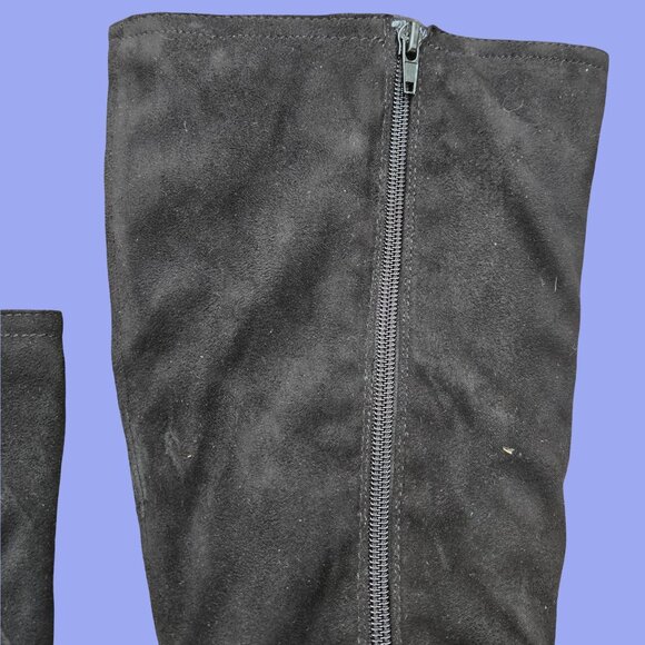 Y2K Black Platform Wedge Knee High Boots Size 8 Faux Suede Zippers Indie Sleaze - Picture 5 of 13